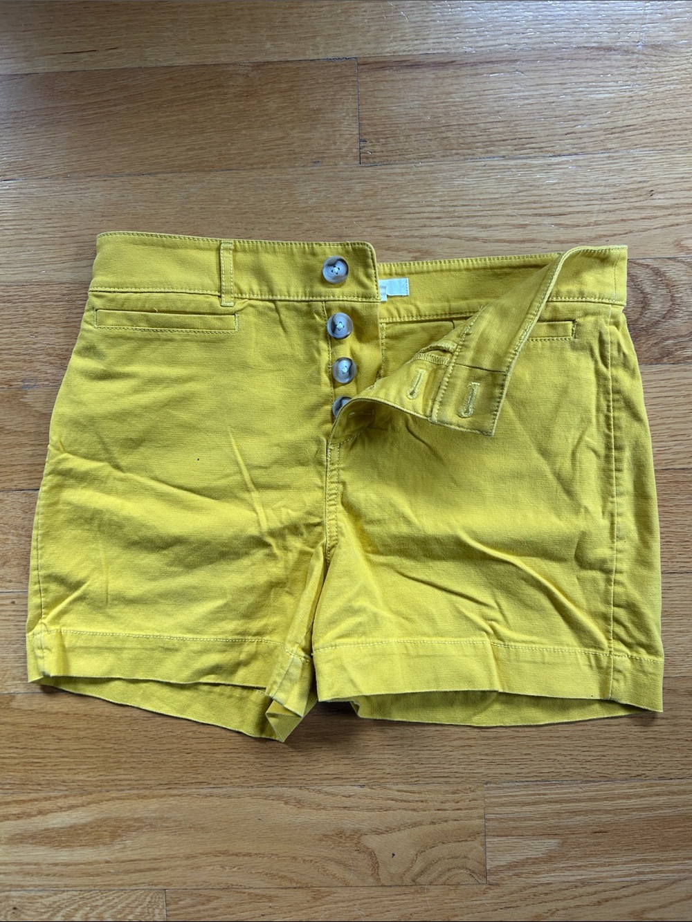 Women’s High-Rise Mustard Yellow Button-Front Shorts